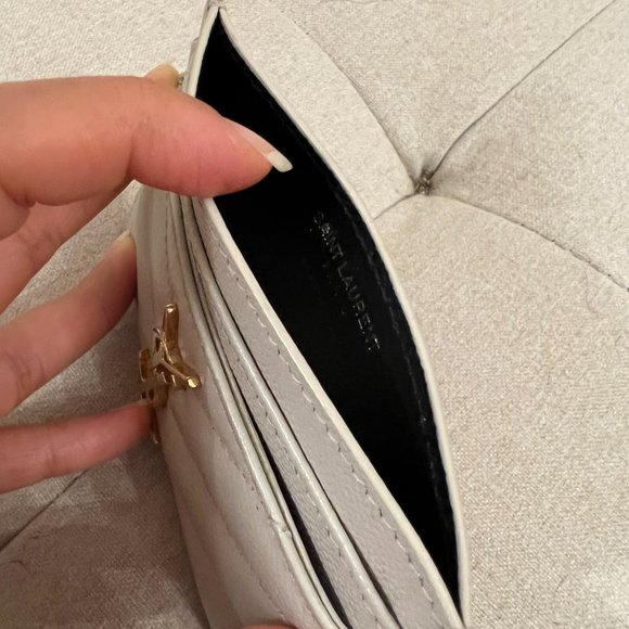 Saint Laurent Grain De Poudre Matelasse Chevron Monogram Credit Card Case - Picture 6 of 6